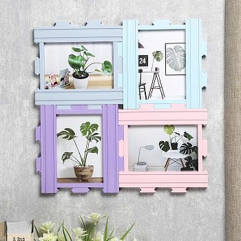 Фоторамка пластик на 4 фото 10х15 см "Пазл" цветная 33,5х33,5х2 см