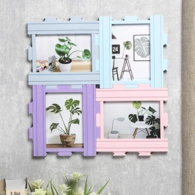 Фоторамка пластик на 4 фото 10х15 см "Пазл" цветная 33,5х33,5х2 см