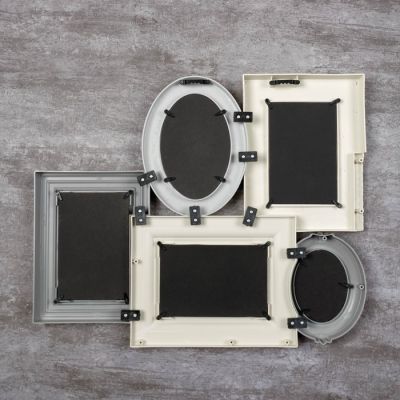 Фоторамка пластик на 5 фото 8х10, 9х13, 10х15, 13х18 см "Классика" бежево-серая 39х49,5 см