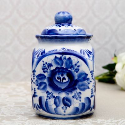 Банка для сыпучих, 9×9×17 см, гжель