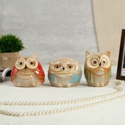 Сувенир керамика копилка "Совушки" шамот глянец набор 3 шт 10х8х10 см