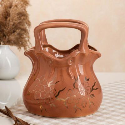 Конфетница "Сумочка", коричневая, керамика, 25 см