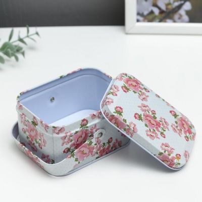 Шкатулка металл с ручкой "Розовый шиповник" 6,5х10,5х8 см