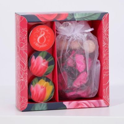 Набор подарочный «Тюльпаны»: аромасаше, свечи, 13.2 х 5 х 13.5 см