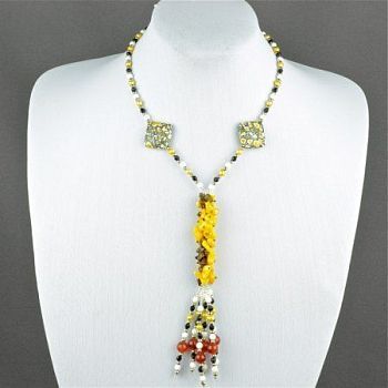 Бусы Коралл, жемчуг, тигровый глаз  "Приора" арт.ВАН-1295