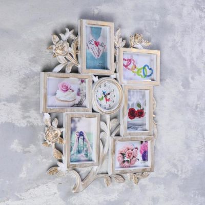Часы настенные, серия: Фото, "Роза", 6 фоторамок 10х15 см, d=9 см, 55х44 см, плавный ход