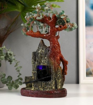 Фонтан с подсветкой "Дерево счастья из нефритовых камней, 240 камней" (h-32 см)