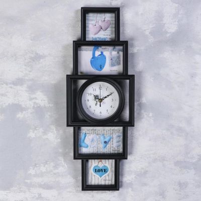 Часы настенные, серия: Фото, "Белли", 4 фоторамки, d=11.8 см, плавный ход, 21х58, чёрный