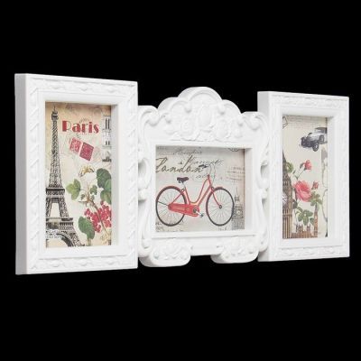 Фоторамка пластик на 3 фото 10х15 см "Рамка с розами" белая 19,5х47 см