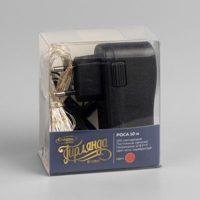 Гирлянда «Нить» 10 м роса, IP20, серебристая нить, 100 LED, свечение красное, 12 В