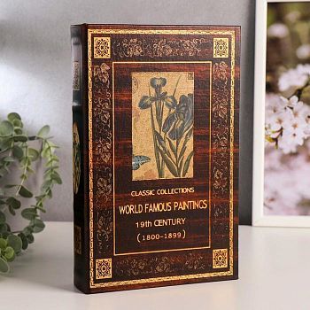 Сейф дерево книга "Ирисы" состаренный, кожзам 26х17х5 см
