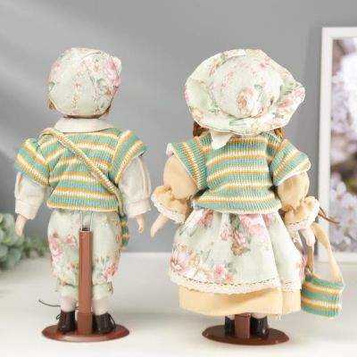 Кукла коллекционная парочка набор 2 шт "Валя и Витя в цветочных нарядах" 30 см