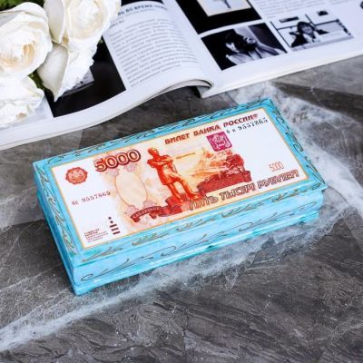 Шкатулка - купюрница «5000», 8,5×17 см, голубая, лаковая миниатюра