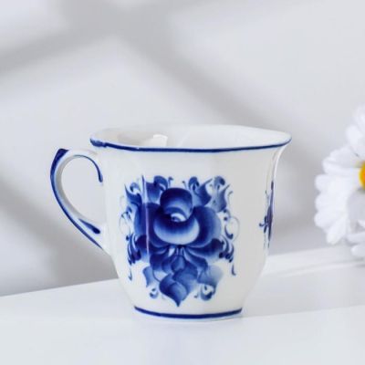 Чашка "Гранёная", гжель, фарфор, 2с