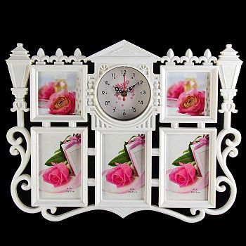 Часы настенные, серия: Фото, "Фонари", 5 фоторамок, белые, 50х39 см