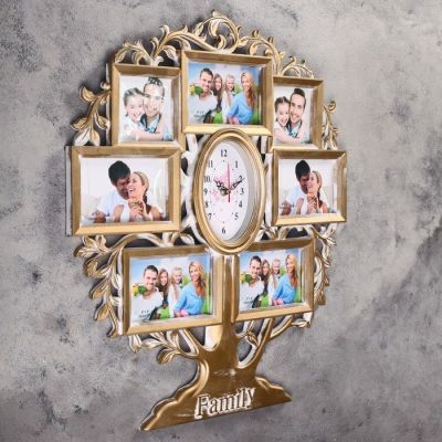 Часы настенные, серия: Фото, "Family", позолота, 7 фоторамок, 51х60 см