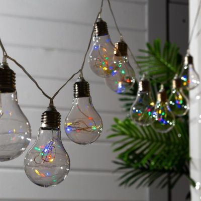 Гирлянда Uniel «Нить» 4 м с насадками «Лампочки», IP44, прозрачная нить, 10 лампочек, свечение мульти, 1 режим, солнечная батарея