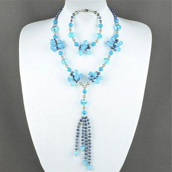 Комплект Кошачий глаз, жемчуг, хрусталь "Мартовские трели" арт.ВАС-1148