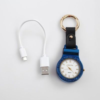 Зажигалка электронная с часами и фонарём, в подароч.коробк,USB. спираль.микс 5.5хх4.5х1.5 см