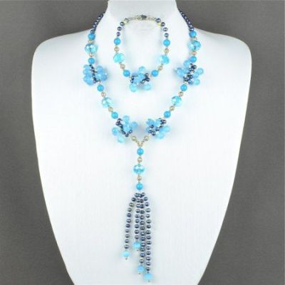 Комплект Кошачий глаз, жемчуг, хрусталь "Мартовские трели" арт.ВАС-1148