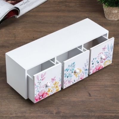 Шкатулка дерево 3 ящика "Комод полевые цветы" на ножках, акварель 12,5х32,5х10 см