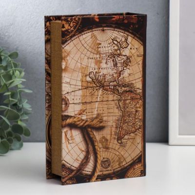 Сейф-книга дерево, кожзам "Старые карты и золотой компас" 21х13х5 см