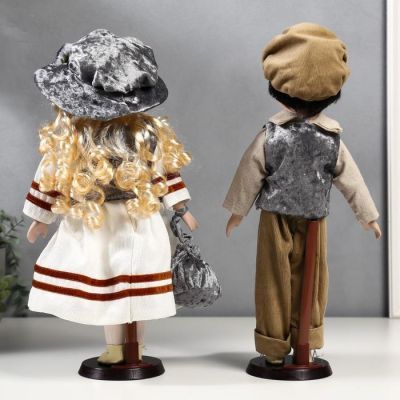 Кукла коллекционная парочка набор 2 шт "Юля и Юра в плюшевых жилетках" 40 см