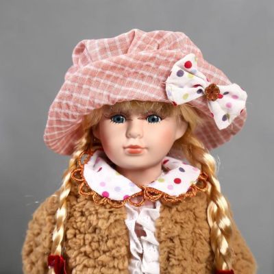 Кукла коллекционная керамика "Лизонька в платье в клеточку" 40 см