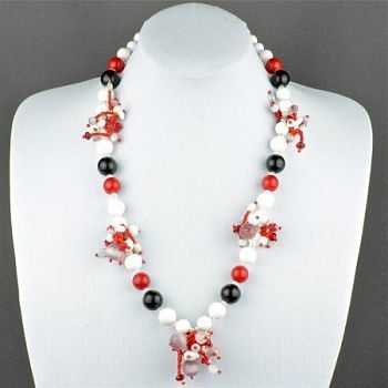 Авторские бусы Перламутр, кахолонг, прес.коралл "Брависсимо!" арт.БАЛ-1172