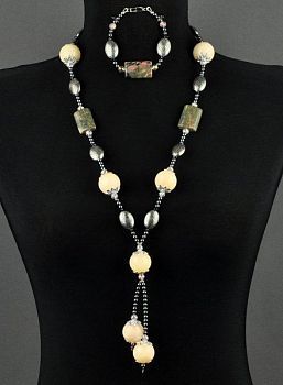 Бусы Родонит, розовый кварц, гематит "Наташа" арт. КР-142