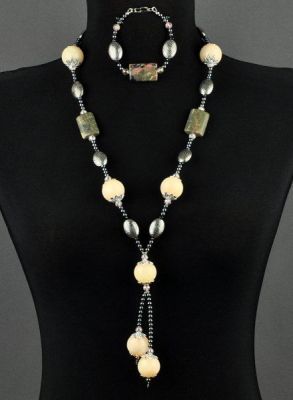 Бусы Родонит, розовый кварц, гематит "Наташа" арт. КР-142