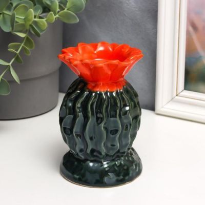 Подсвечник керамика на 1 свечу "Кактус с цветком" 11,5х8х8 см