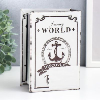 Шкатулка-книга дерево кожзам "Якорь - Путешествие по миру" 16х11х4,5 см