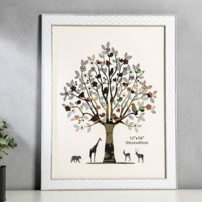 Фоторамка пластик 30х40 см "Плетёнка" белая с серебряной двойной полосой 44,5х34,5 см