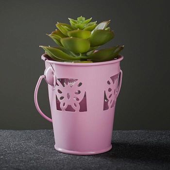 Кашпо "Ведерко" бабочки, цветы, 8*8см, цвет микс