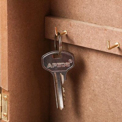 Ключница дерево 6 крючков с ящиком "Сова на ветке и сказочные цветы" 29,5х21х8 см