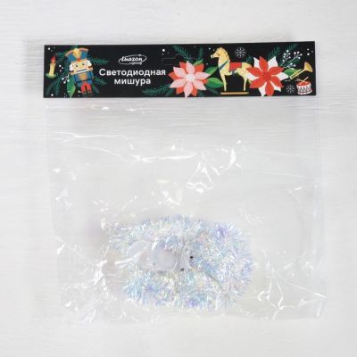 Гирлянда «Мишура» 1 м роса, IP20, перламутровая нить, 22 LED, 8 слоёв, d=3 см, свечение белое, CR2032х2