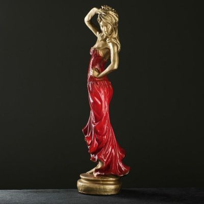 Фигура "Девушка с розой" бронза, красное платье, 15х19х55см