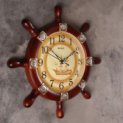 Часы настенные, серия: Море, "Штурвал", плавный ход, d=18.5 см, 34 х 34 см