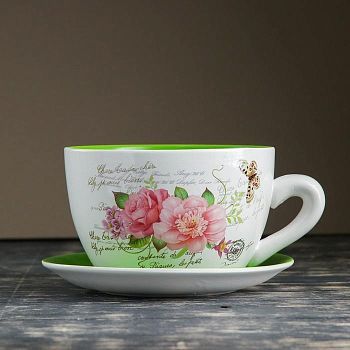 Горшок цветочный в форме чашки "Цветы" 19*21,5*12 см