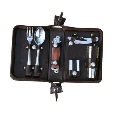 Набор дорожный в сумке из натуральной кожи (на 4 персоны)