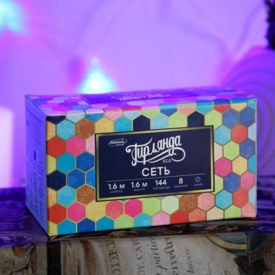 Гирлянда «Сеть» 1.6 × 1.6 м, IP20, прозрачная нить, 144 LED, свечение синее, 8 режимов, 220 В