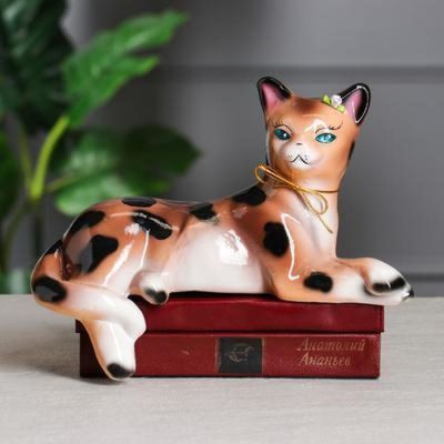 Копилка "Кошка Агнесса", глянец, бежевый леопард