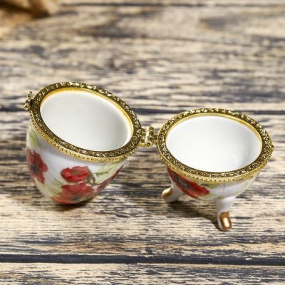 Шкатулка яйцо "Маки на белом" 8 см