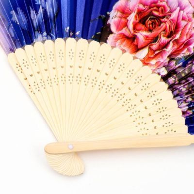 Веер дерево, текстиль "Цветы на атласе" МИКС 21 см