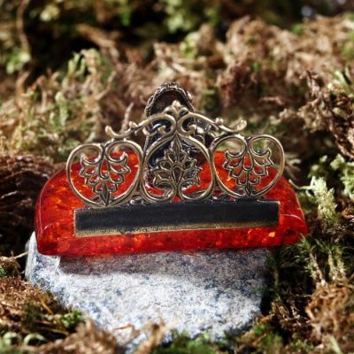 Визитница из латуни и янтаря "Лев со щитом" 6,7х4,5 см