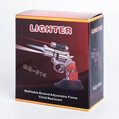 Зажигалка газовая "Револьвер с прицелом", серебро,