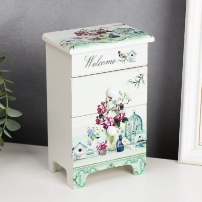 Шкатулка дерево комод 3 ящика "Птичьи трели и цветы" 18,5х11,5х7,5 см