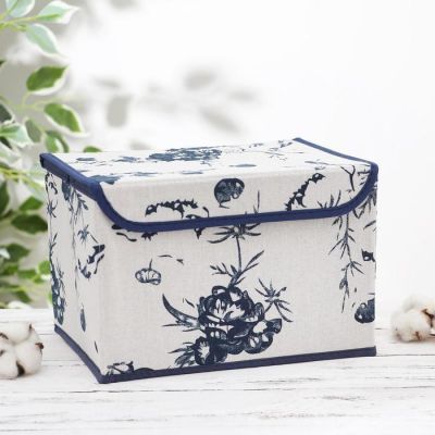 Короб для хранения с крышкой «Цветы», 25×20×17 см, цвет бело-синий