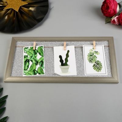 Фоторамка пластик на 3 фото 9х13 см "Блеск серебро" 20х40 см